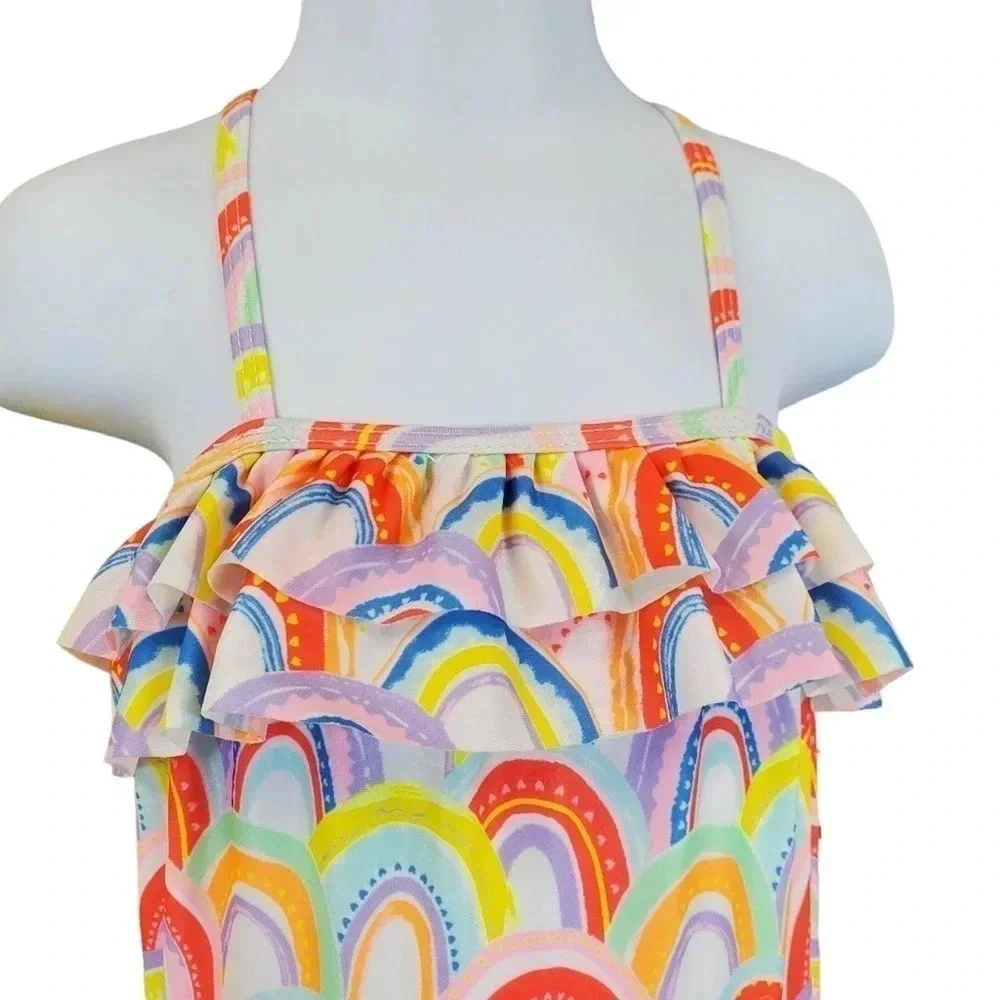 12m Baby Girls Rainbow One Piece Swimsuit with Matching Hair Turban Swimwear